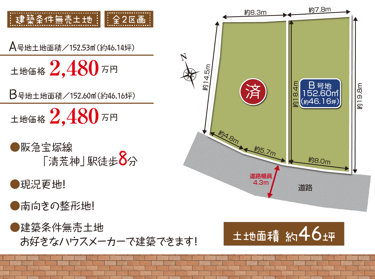 区画図 建築条件無売土地 土地面積約46坪
